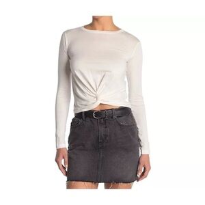 All Saints Carme twist tie long sleeve crop top in white ivory size small